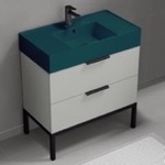 Nameeks DERIN308 Green Sink Bathroom Vanity, Modern, Floor Standing, 32 Inch, Grey Mist